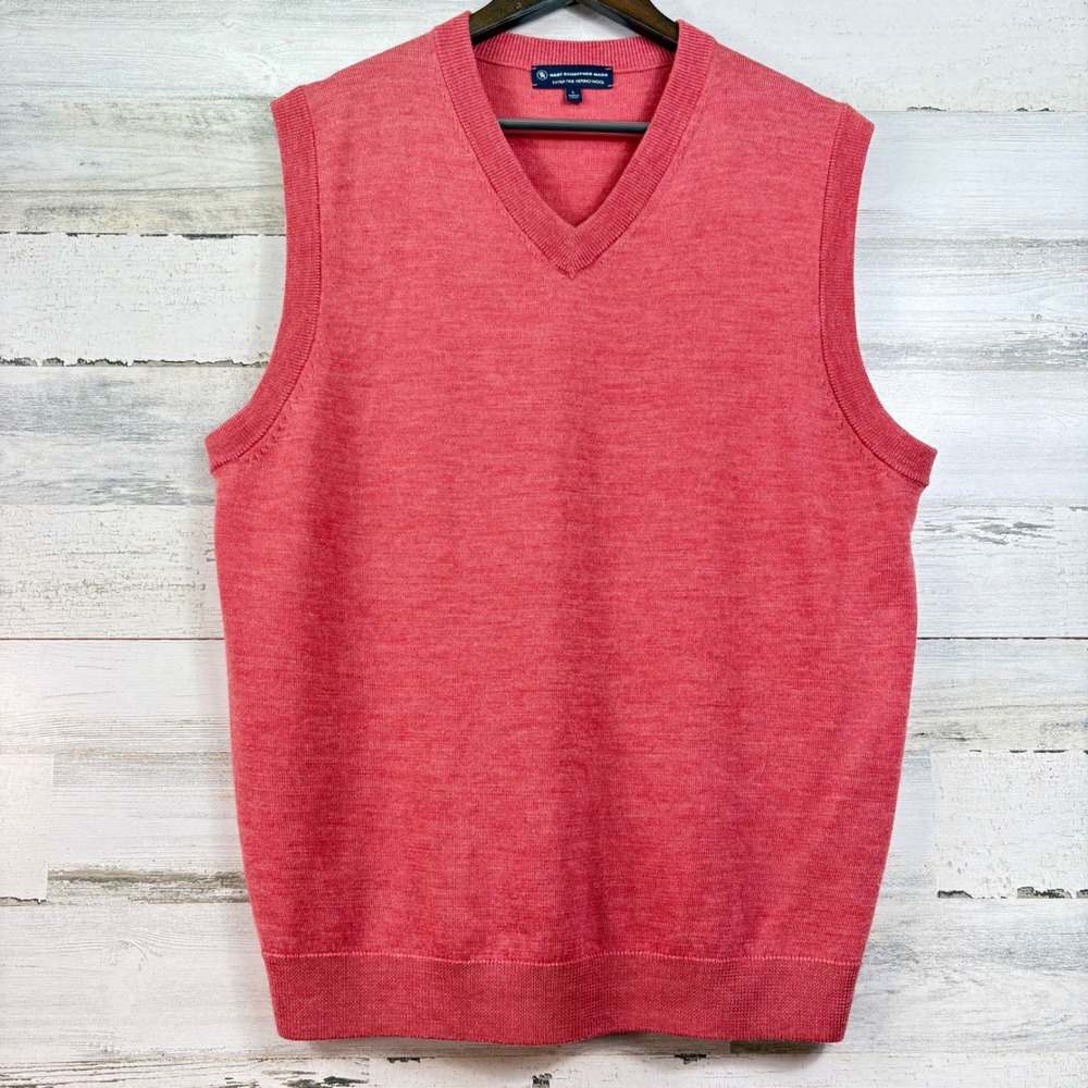 Hart Schaffner Marx Extra Fine Merino Wool V-Neck Sweater Vest Salmon Pink L‎
